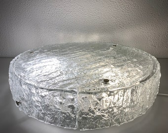XL Vintage Idell Kaiser Leuchten ice glass ceiling lamp, Germany, 1960s