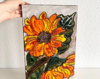 Vintage Ruscha Ceramic Wall Plate/Tile, Hand-Painted Floral Ceramic