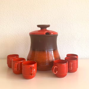 Vintage 1970s Ceramic Bowl Set – Red and Brown Glaze