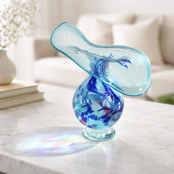 Murano Glas Vase, Murano Glas Vase, blau mit lebendigen Muster