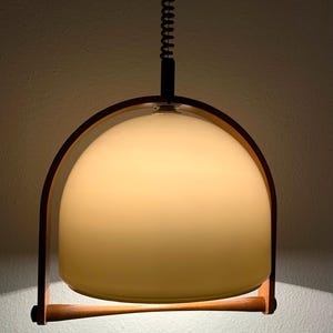 Vintage Mid-Century Teak & Acrylic Pendant Lamp, Space Age, Germany, 1970s