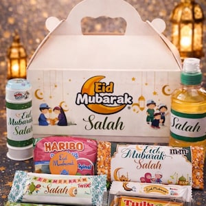 Personlig Eid-presentask – Barnets namn – Barnens överraskningsask – Godis och bubblor – Eid Mubarak