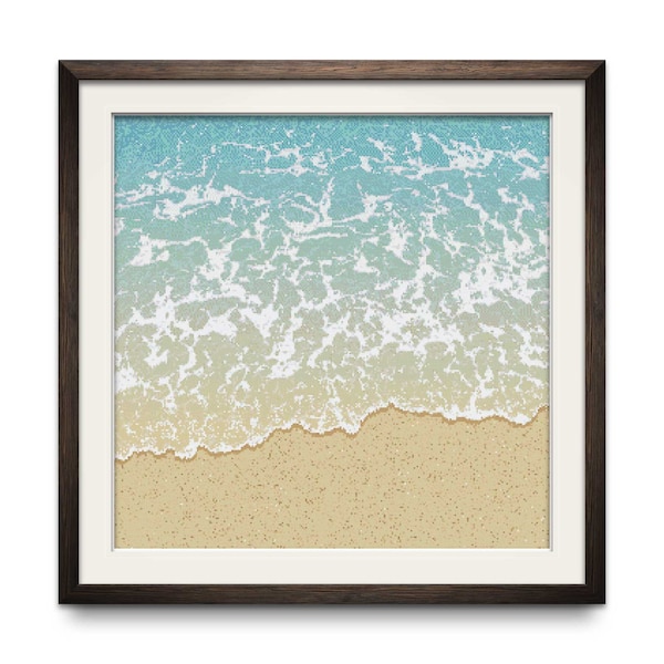 Wave Modern Counted Cross Stitch Pattern. Full Coverage Beach XStitch Chart, Ocean PDF Digital Download, Pattern Keeper Compatible.