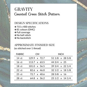 Gravity Modern Counted Cross Stitch Pattern. Full Coverage Moon XStitch Chart, PDF Digital Download, Pattern Keeper Compatible Design. image 4