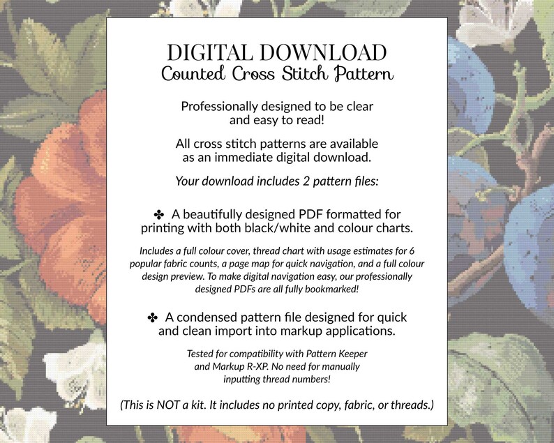 Plum & Poppy Modern Counted Cross Stitch Pattern. Full Coverage Floral ...