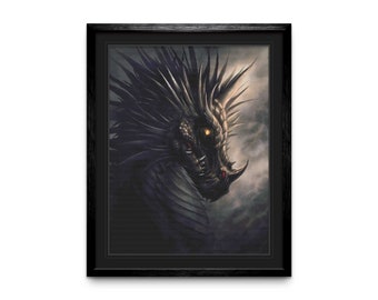 Fafnir Modern Counted Cross Stitch Pattern. Full Coverage Dragon XStitch Chart, PDF Digital Download, Pattern Keeper Compatible Design.