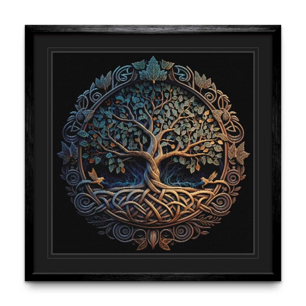 Modèle de point de croix compté Yggdrasil. Arbre de vie XStitch Chart, téléchargement numérique PDF Viking, compatible avec les balises et Pattern Keeper.