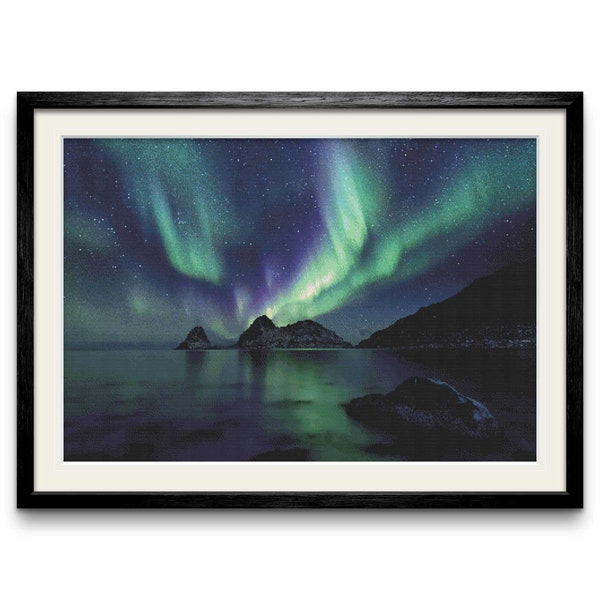 Aurora Borealis Modern Counted Cross Stitch Pattern. Full Coverage XStitch Chart, PDF Digital Download, Pattern Keeper Compatible Design.