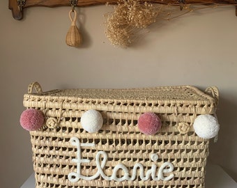 Coffre à jouets 60 cm peronnalisé, malle de rangement en feuille de palmier