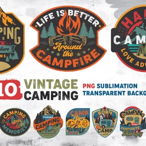 Camping sublimation design, Camping clipart bundle, PNG file digital download