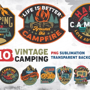Diseño de sublimación para camping, paquete de imágenes prediseñadas para camping, descarga digital de archivos PNG