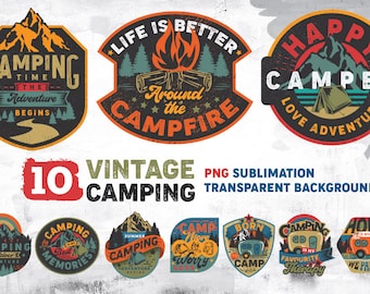 Camping sublimation design, Camping clipart bundle, PNG file digital download