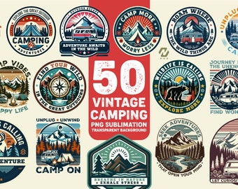 Vintage camping PNG sublimation design, adventure clipart bundle, instant Download