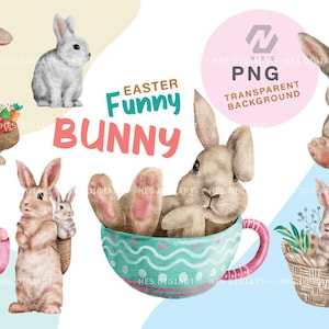 Cute bunny easter , easter PNG watercolor clipart, Instant Download