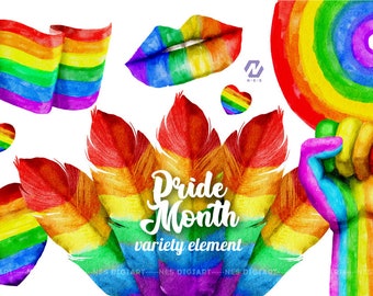Pride month LGBTQ acquerello clipart, Download digitale