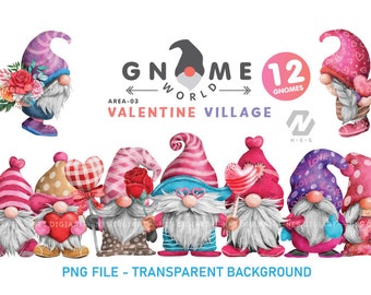 Gnome Valentine PNG Clipart, Gnome Watercolor, Instant Download