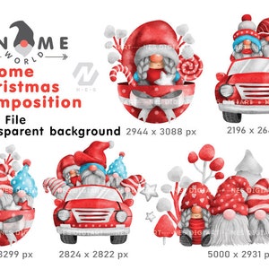 Gnome Christmas PNG Clipart Compositions Bundle, Gnome watercolor art design.
