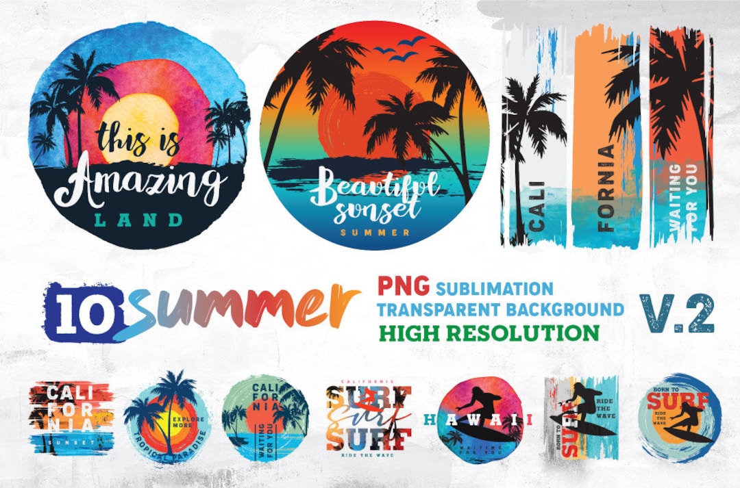 Summer Sublimation, Beach Sublimation, Summer Clipart Bundle, PNG File ...