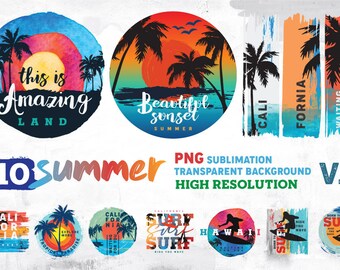 Summer Sublimation, beach Sublimation, summer clipart bundle, PNG file digital download