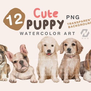 Cute puppy watercolor art collection, dog PNG, Instant Download