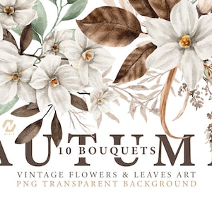 Autumn flower bouquet watercolor bundle, Instant Download