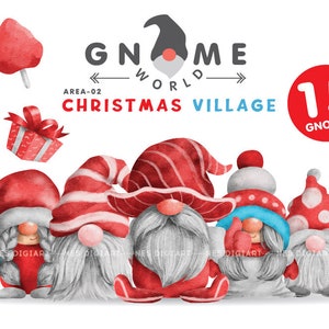 Gnome Christmas PNG Clipart Bundle, Gnome watercolor art design.