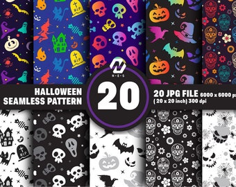 Halloween sömlöst mönsterpaket, Halloween digitalt papper, digital nedladdning