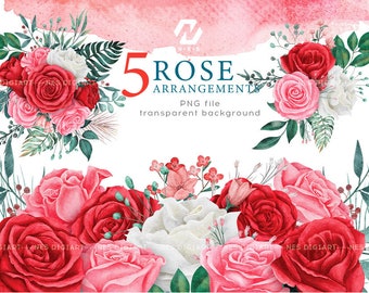 Rose Bouquets PNG clipart, Rose wreath watercolor painting, Flower Arrangement, instant download