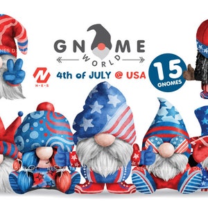 Gnome 4th of July PNG Clipart Bundle, Téléchargement instantané
