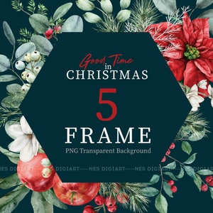 Christmas Flower Frame watercolor PNG clipart, Digital Download