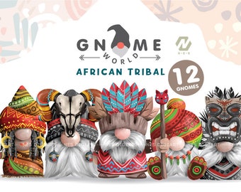 Gnome African Tribal PNG Clipart Bundle, Téléchargement instantané