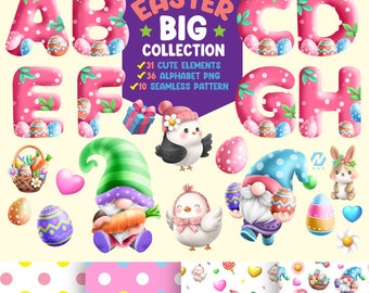 Easter clipart, easter alphabet, gnome easter big collection, instant Download