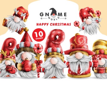 Red gnome christmas PNG cliparts bundle , Instant Download