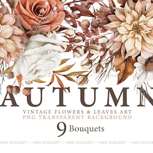 Herbst Blumenblätter BlumenStrauß Aquarell PNG Clipart, Sofortiger Download