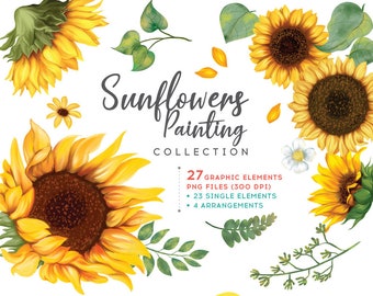 Sunflowers PNG Watercolor Painting collection bundle