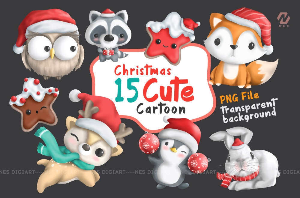 Cute Cartoon Christmas Clipart Bundle, Digital Download - Etsy