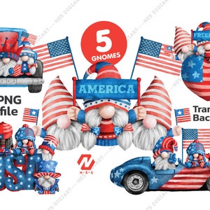 Gnome 4th of July PNG Clipart composition, Téléchargement instantané