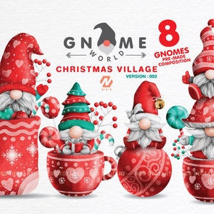 Gnome Christmas PNG Composition Clipart Bundle , Instant Download