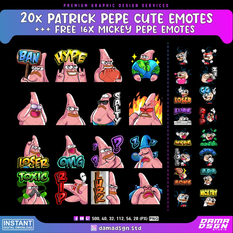 16x Patrick Pepe Cute Twitch Emotes Free 16x Mickey Pepe - Etsy
