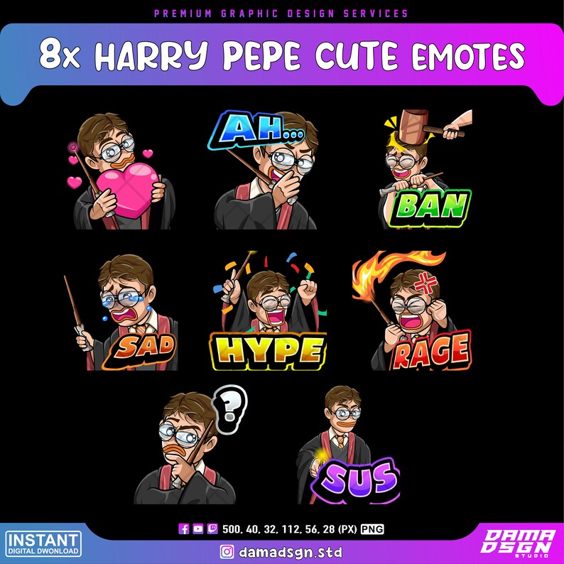 8x Harry Pepe Cute Twitch Emotes Discord Emotes Youtube Etsy