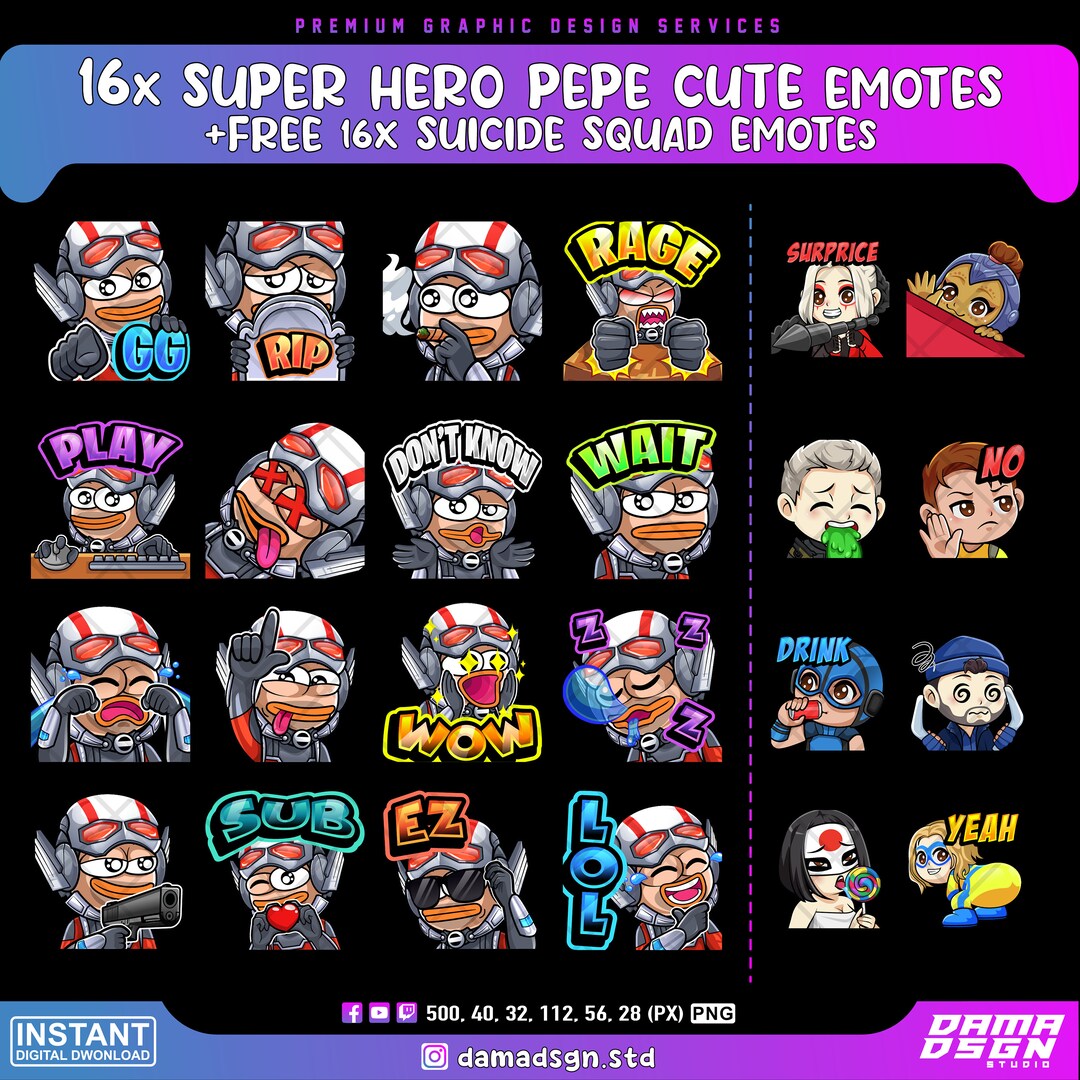 16x Antman Pepe Cute Twitch Emotes 8x Suicide Squad - Etsy Finland