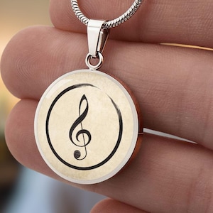Treble Clef Ink Brush Style Pendant Necklace with Gold or Silver Finish - Personalized Jewelry Gift for Musicians, engraved