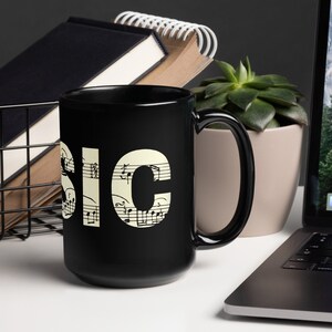 Vintage style Music Black Glossy Mug - gift for musician