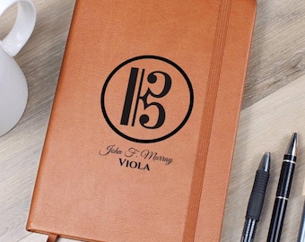 Cuaderno personalizado de Clave de Do en (Cuero Vegano) - regalo para violistas, músicos, estudiantes de música y miembros de orquesta.