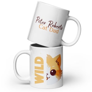 Personalized &quot;WILD&quot; Tabby Cat Glossy Mug – Customized with a Name and Title – Perfect Gift for Cat Lovers