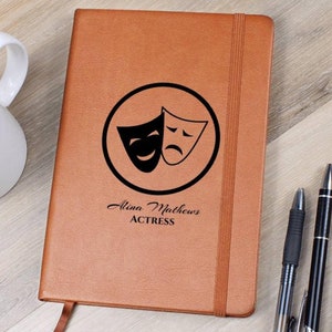 Schauspiel (Theater) Symbol Anpassbares Hardcover gebundenes Vegan Leder Journal - Geschenk für Schauspieler - Personalisiert