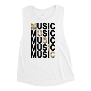 Camiseta deportiva sin mangas con diseño en diagonal para mujer, color blanco (regalos para músicos)