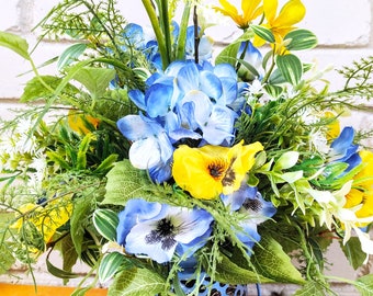 Blue Large Appealing Floral Arrangements, Blue Table Centerpieces, Blue Spring and Summer Floral Table Arrangements, Gifts, Home Decor