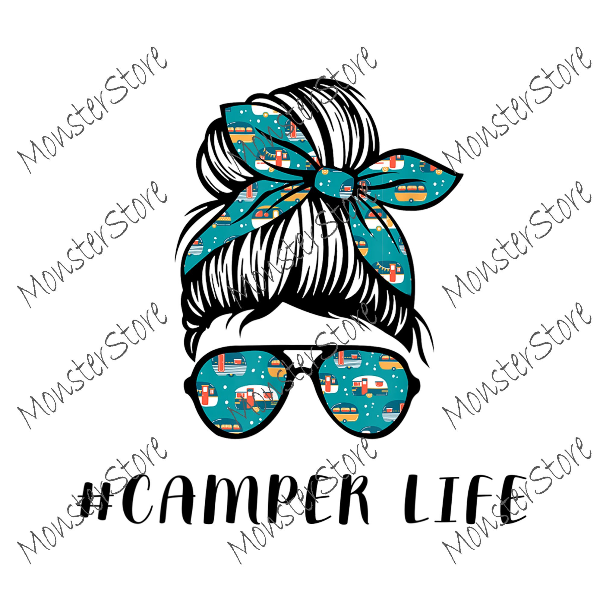 Download Camper Life Messy Bun Hair Mother's Day Camping Lovers Png ...