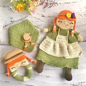 ENGLISH PDF crochet pattern Set rattle and attachment blanket Anne with gift!